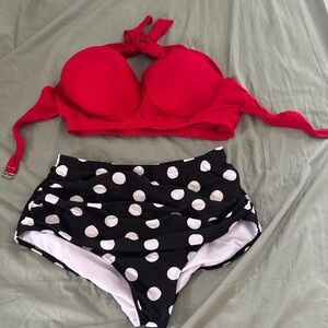 Red Bikini Top and Polka Dot Bottoms
